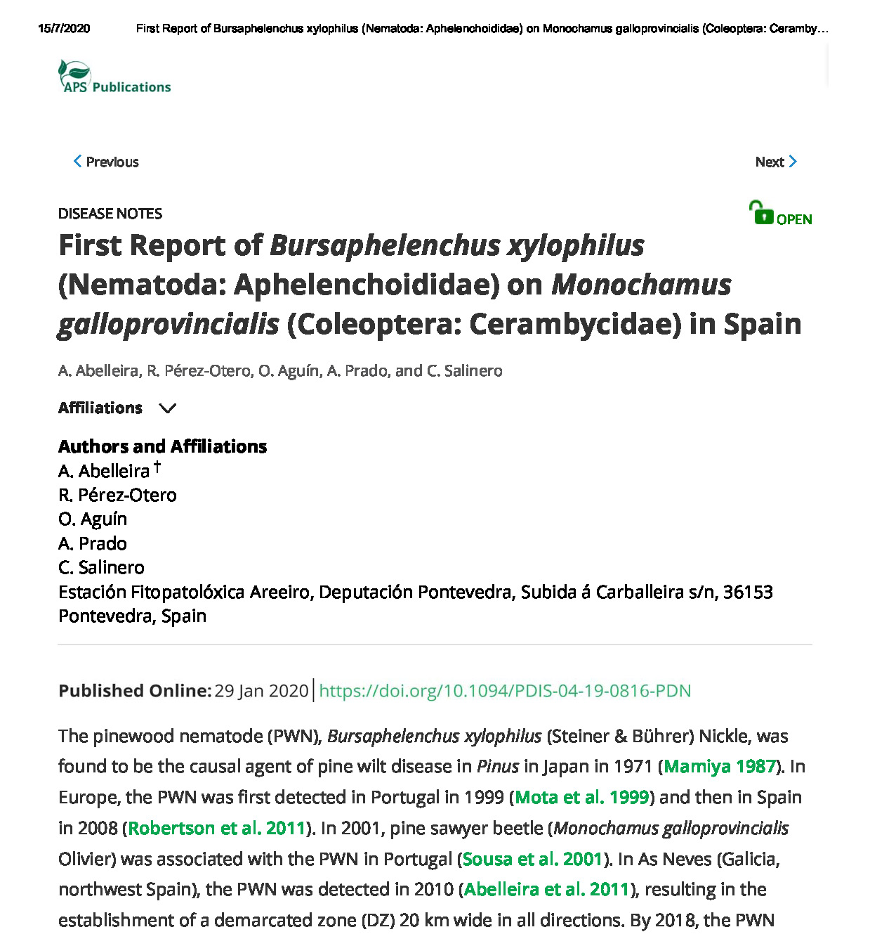 First Report of Bursaphelenchus xylophi